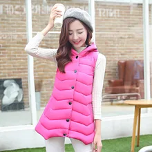 Free shipping 2015 new winter cotton vest female coat long vest slim Hooded Coat girl keep warm plus size causal loose overcoat