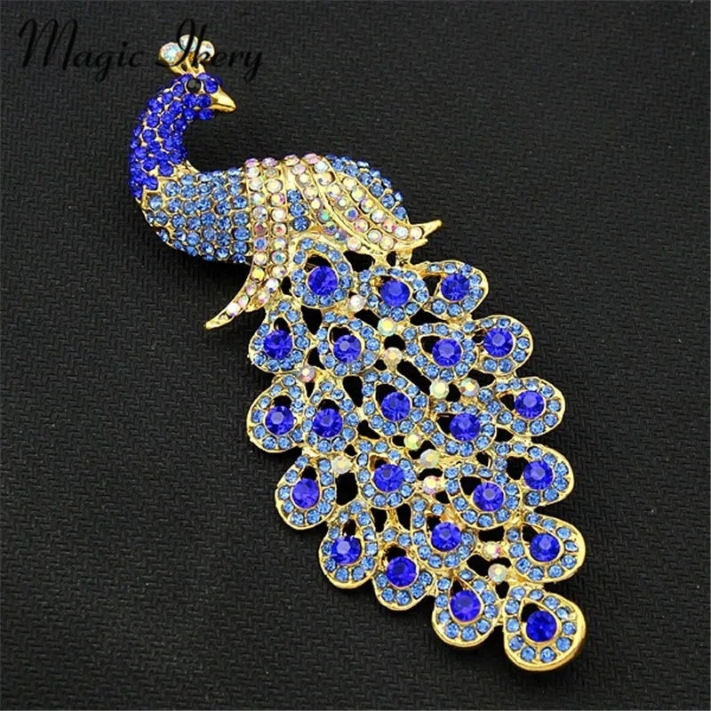

Magic Ikery New 2017 Fashion Wedding Brooches Pins Jewelry Multicolor Rhinestone Blue Peacock Brooch For Women MKDR067