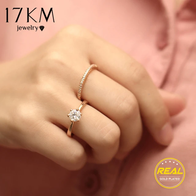 17KM Fashion Wedding Double Ring Set For Women Cubic Zirconia Female Anillos Muj 17KM Fashion Wedding Double Ring Set For Women Cubic Zirconia Female Anillos Muj