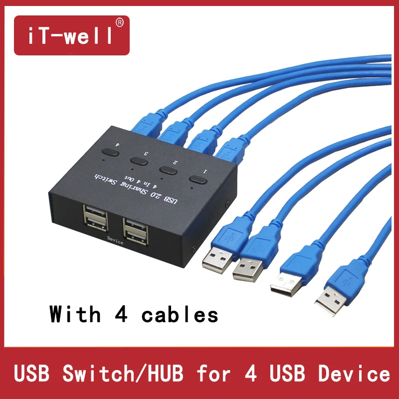 iT-wel USB HUB Manual Sharing Switch 4 in 4 out Keyboard and mouse sharing switch Printer sharing for Computer iT-wel USB HUB Manual Sharing Switch 4 in 4 out Keyboard and mouse sharing switch Printer sharing for Computer