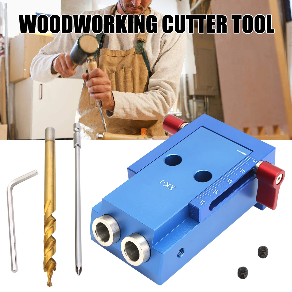 

Aluminum Alloy Pocke t Hole Jig Kit With Step Drill Bit Woodworking Cutter Tool 9.5mm Collar Manual Wood Drilling Hole Saw