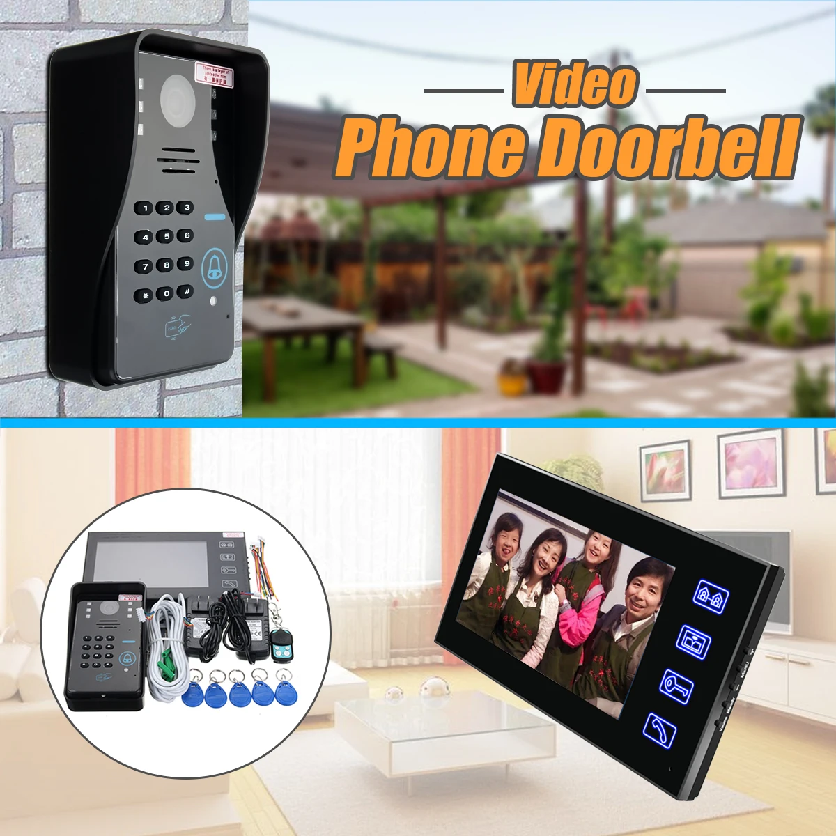 

Safurance 7 LCD RFID Video Door Bell Phone Doorbell Intercom System Touch Key IR Camera Home Security Building Automation