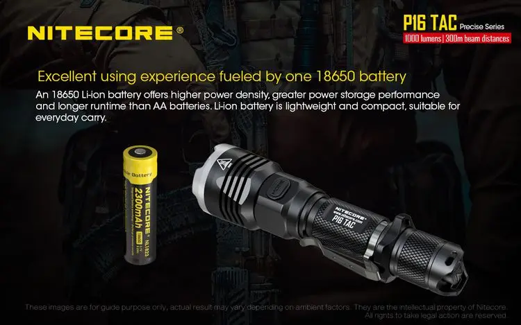 2019 Nitecore P16TAC 1000LMs CREE XM-L2 U3 светодиодный тактический фонарь с 18650 Перезаряжаемые Батарея Охота поисковый фонарь