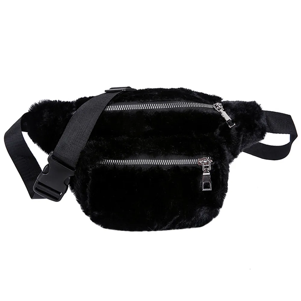

Sleeper #402 2019NEW FASHION Women Girl Pure Color Zipper Plush Messenger Bag Chest Bag Waist Bag teenager girls Free Shipping