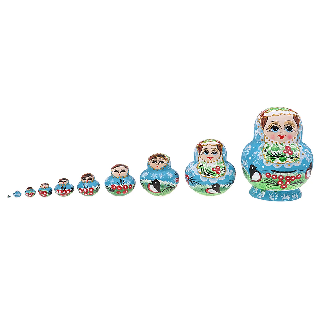 Girl Russian Nesting Doll Babushka Matryoshka Stacking Dolls Set 10 Pieces Blue Xmas Gift Christmas Decorations