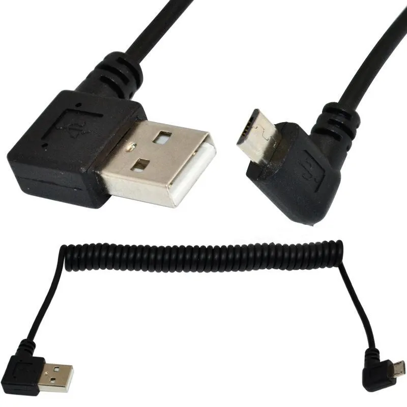 

5Ft Spiral Coiled USB MICRO 5Pin Left angle Male to USB 2.0 A Left male plug Cable