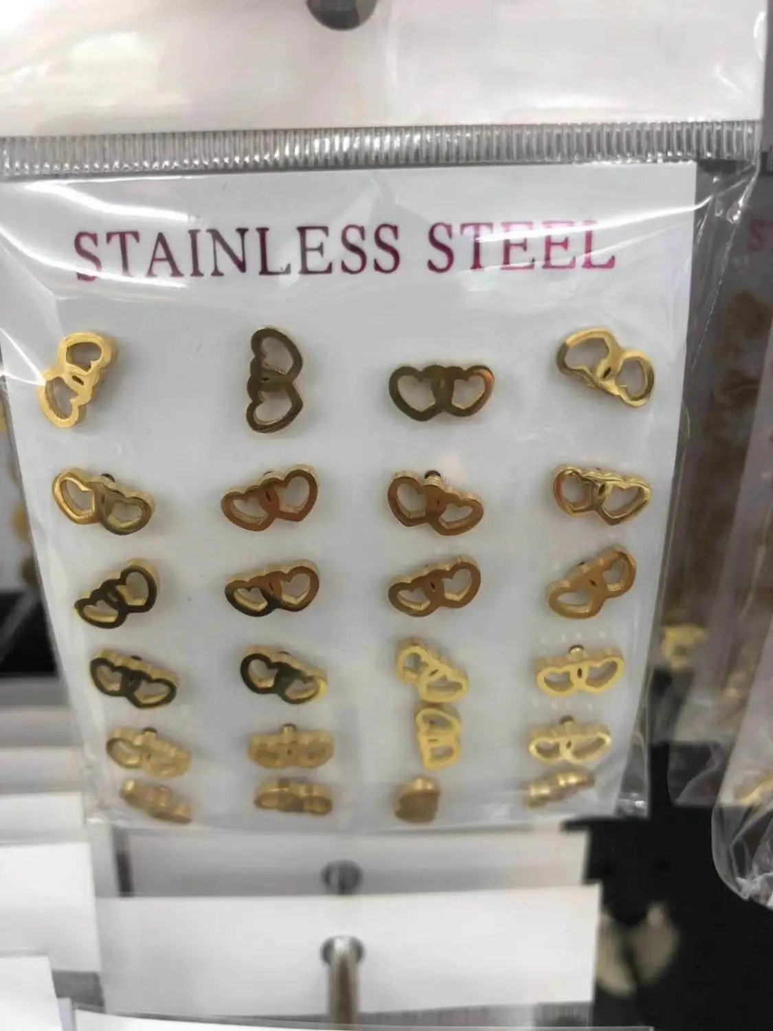 12 пар/лот 316L серьги из нержавеющей стали золотого цвета с двойным сердечком для женщин Роскошные серьги-гвоздики женские ювелирные изделия