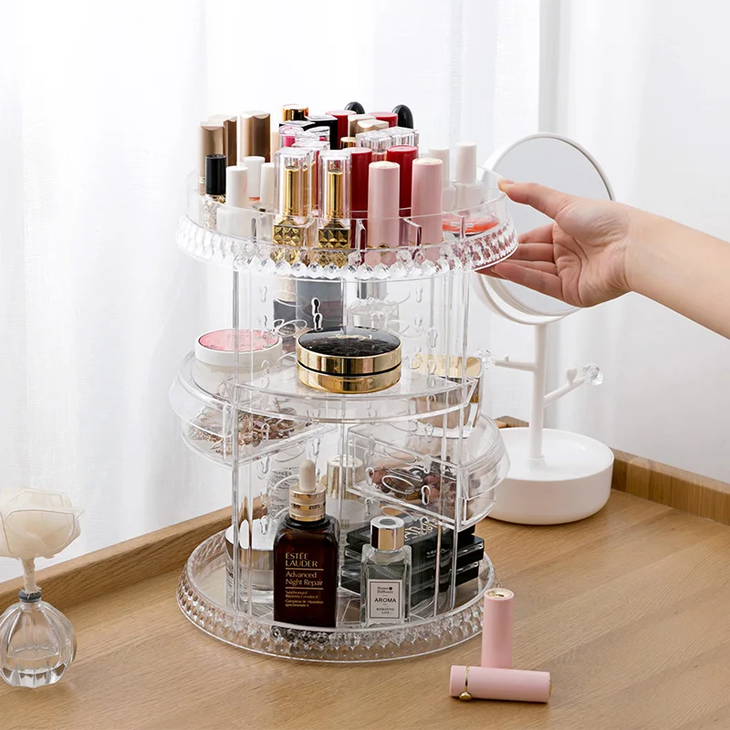 Rotating cosmetic storage box transparent racks Desktop dressing box