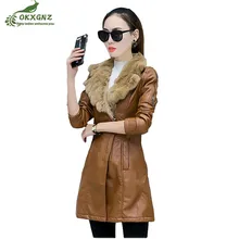 Зимнее новое бархатное пальто для женщин средней длины, утепленная теплая куртка, женское облегающее пальто большого размера из искусственной кожи в байкерском стиле OKXGNZ