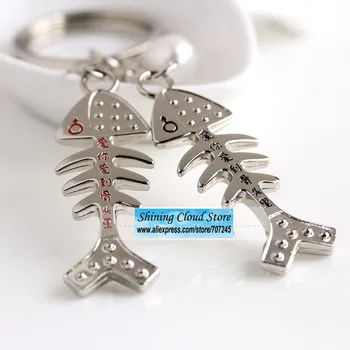 

1lot=30pair!Fish bone alloy Couple metal Fashion creative key ring/Valentine's Day ,wedding gift/key button/party Favors gift