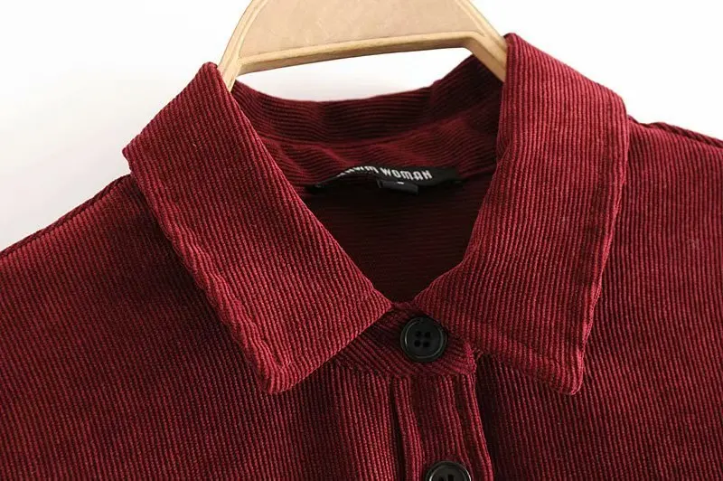 ASDS Для женщин Chic Curduroy блузка с длинными рукавами и карманами плиссированные