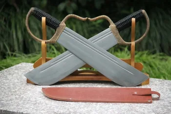 

New Chinese Wing Chun-Bart Cham Dao Knives Knife Short Sword Pattern Damascus Steel Blade Leather Scabbard High Quality