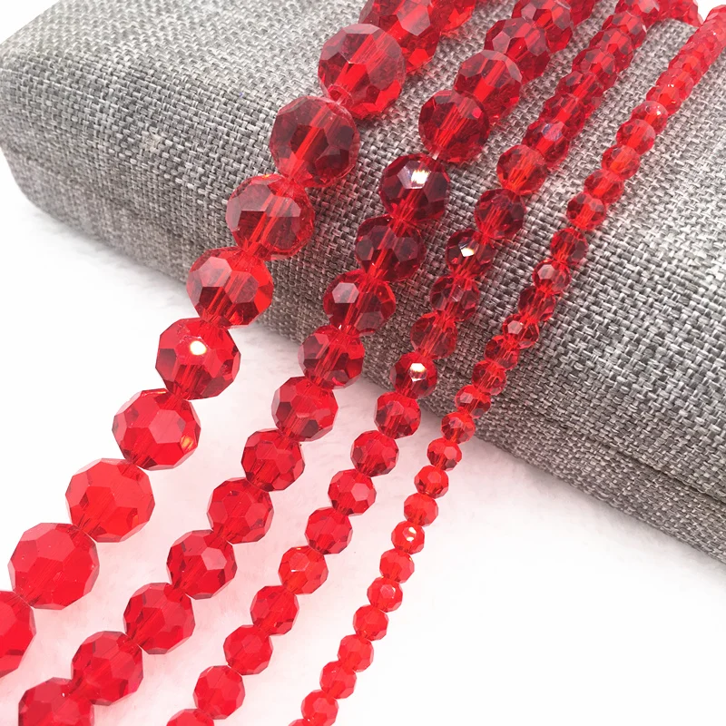

4/6/8/10mm red 32 Faceted Austria Transparent Faceted Crystal Ball Beads Spacer Beads for Necklace and DIY Bracelet Making #12