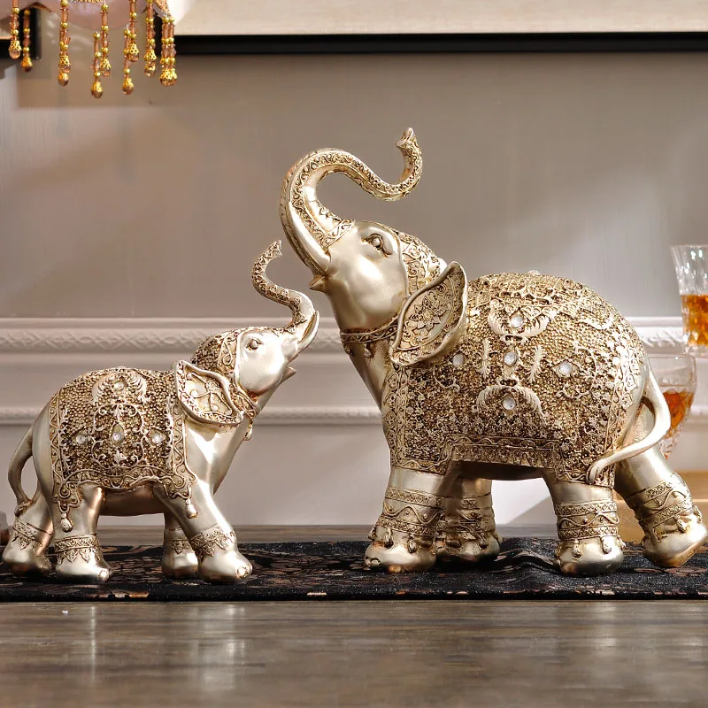 

Europe Antique Handicraft Resin Elephant Couple Decoration Living Room TV Cabinet Decoration Of Elephant Desk Office Ornaments