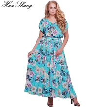 Plus Size Maxi Dresses For Women 4xl 5xl 6xl Summer V Neck Short Sleeve Floral Print Boho Dress Long Green Tunic Beach Dress