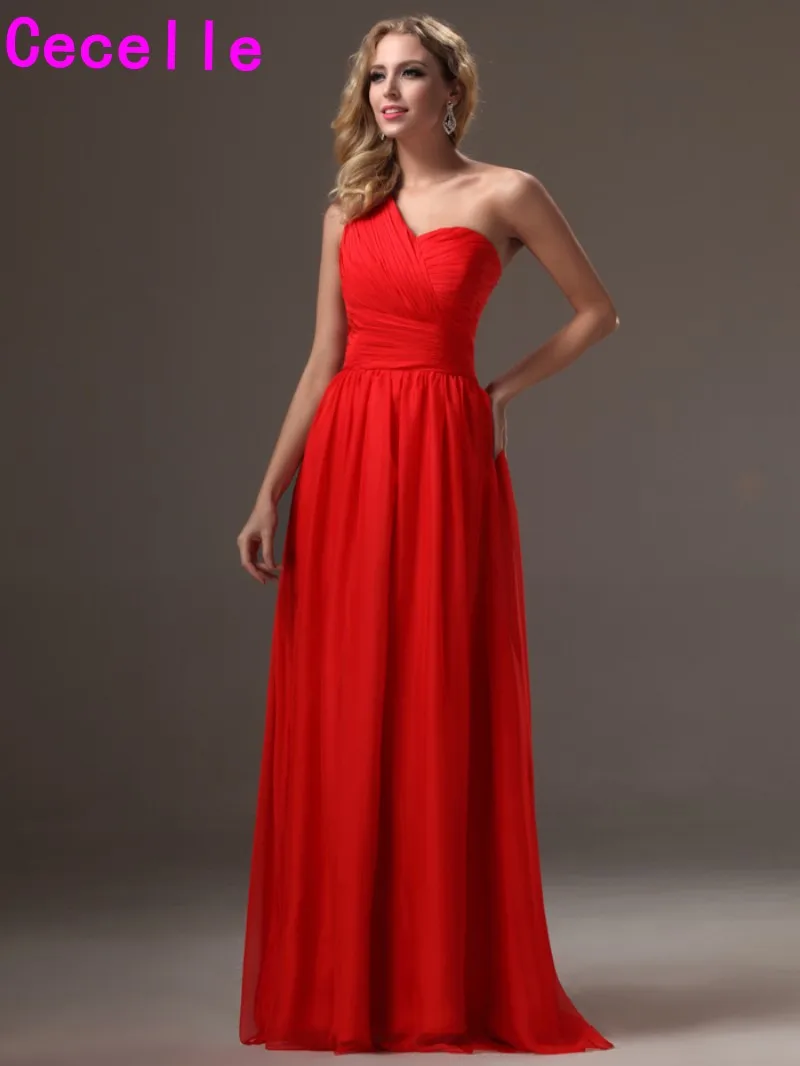 

2019 Summer Red Long One Shoulder Chiffon Bridesmaid Dresses Gowns With Strap Women Formal Wed Party Gowns Custom Made New