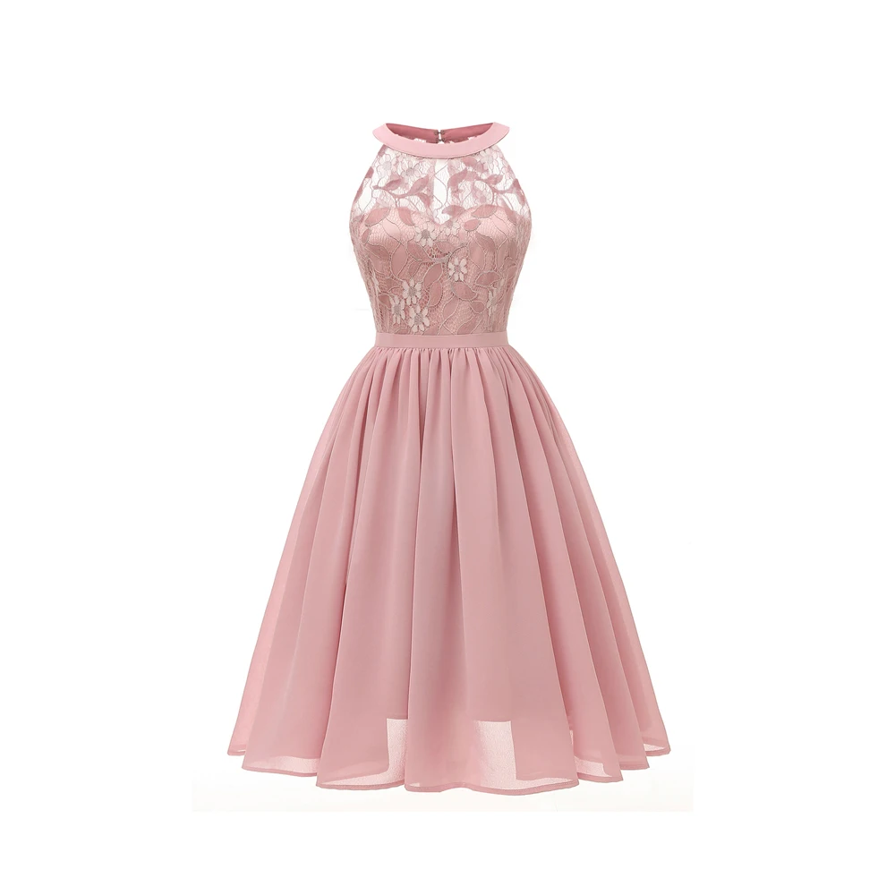 Холтер Розовый кружево изящные вечерние платья официальная Вечеринка платье трапециевидной формы для женщин 2019 Короткие Vestidos пикантные