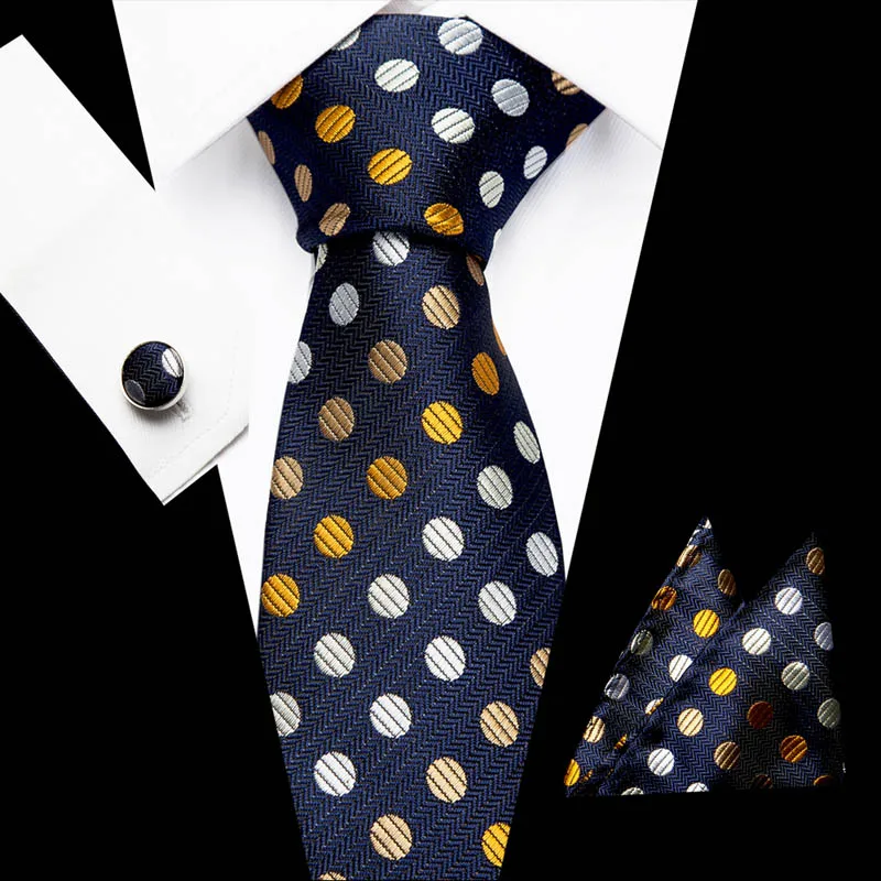 

New Fashion Necktie for Men Hanky Tie Set Dot Striped Neck ties Gravata Slim Tie for Wedding Social Party Accessories