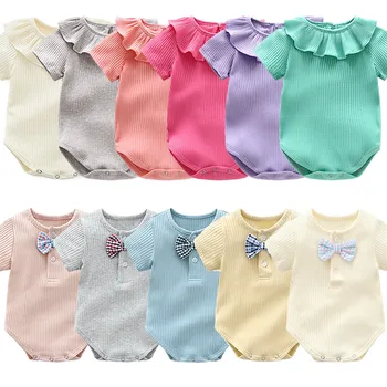 

Summer Toddler Short Romper Bow Ruffles New Born Solid Colored Cotton Triangle Onesie Baby Comfortable Fabric Climbling Outfits