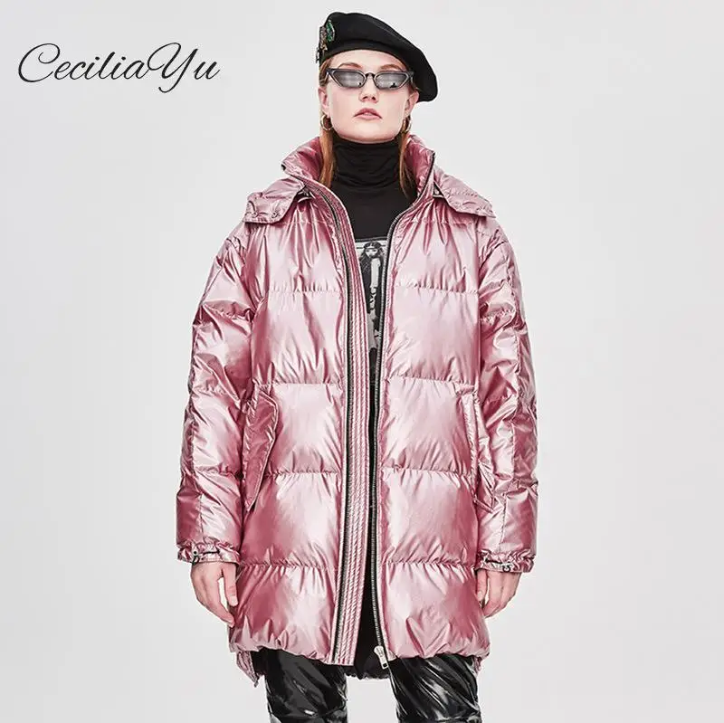 Ceciliayu зима Европейский станция пуховик женский длинный с капюшоном ...