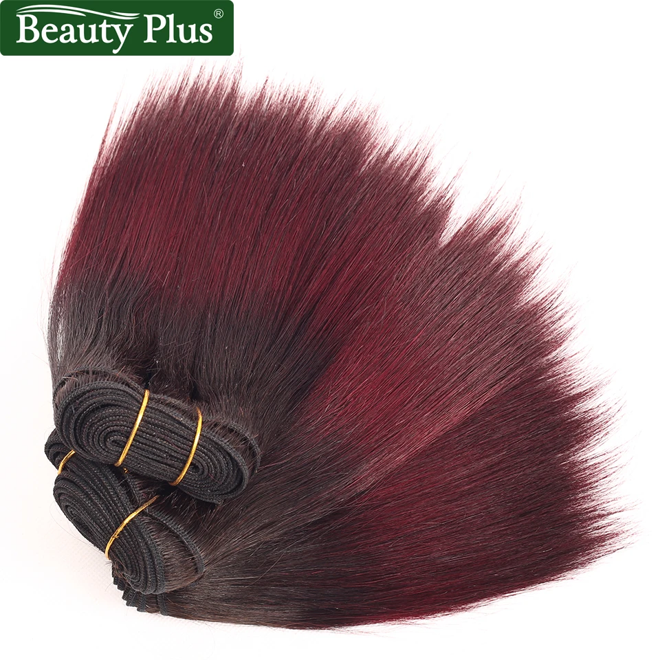 Feixes de Borgonha Remy do Cabelo Tecer Humano Ombre Raízes Escuras 8 Polegada Curta Reta Peruano Cabelo Beleza Mais 2 Tom 1b 99j