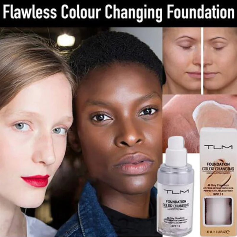 

Drop shipping TLM Color Changing Liquid Foundation 30ml Makeup Change To Your Skin Tone By Just Blending