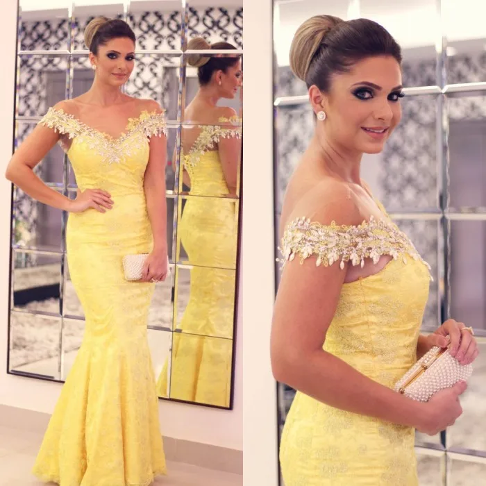 

Vestidos de festa Sheer Scoop Neckline Short Sleeves Sexy Long Mermaid Yellow Evening Dress 2016 Corset Formal Party Dresses