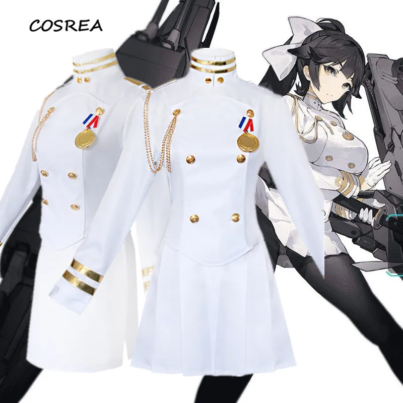 

Game Azur Lane White Ship Uniform Cosplay Costume Women Dress Atago Takao Coat +Skirt+Gloves+Socks+Headgear Costumes for Girls
