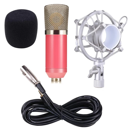 BM700 Профессиональный 3.5 мм проводной конденсаторный Запись микрофон с металлическим подвесом для Радио braodcasting компьютер BM 700 - Цвет: Pink Without Box