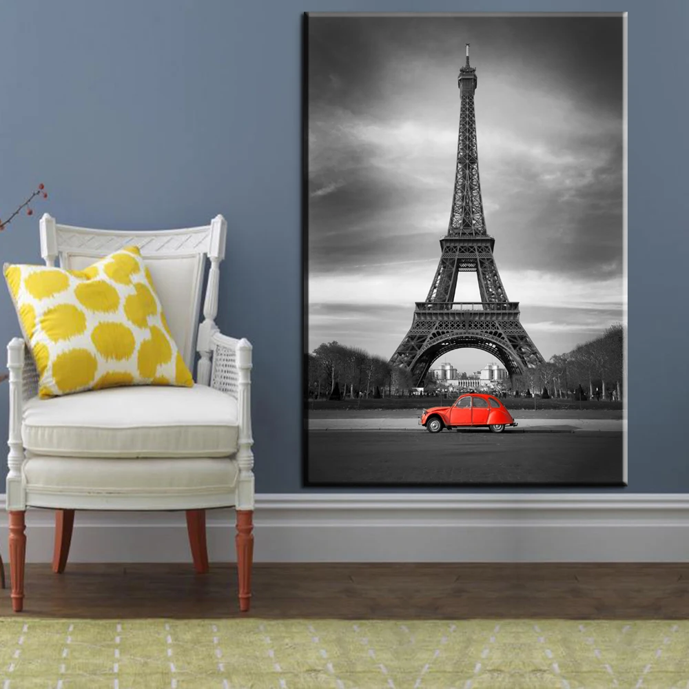 A96-black-and-white-prints-art-eiffel-tower-car-canvas-oil-paintings-wall-decor-art-prints