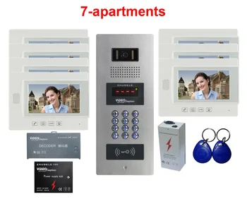 

ZHUDELE New Top Quality Home Security Intercom System 7"Video Door Phone For Building 7-Apartments w/t ID Card&Password Unlockin