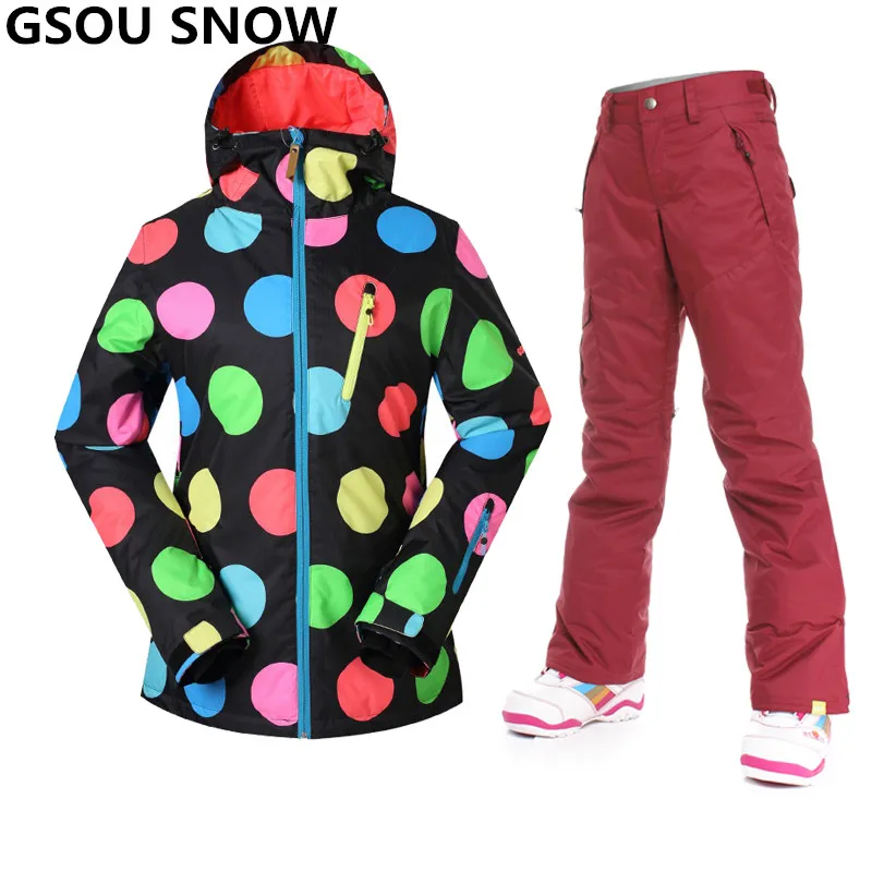 

Gsou Snow -30 Degree Women's snow ski suit waterproof 10K breathable skiing jacket women outdoor ski pant+snowboard jacket suits