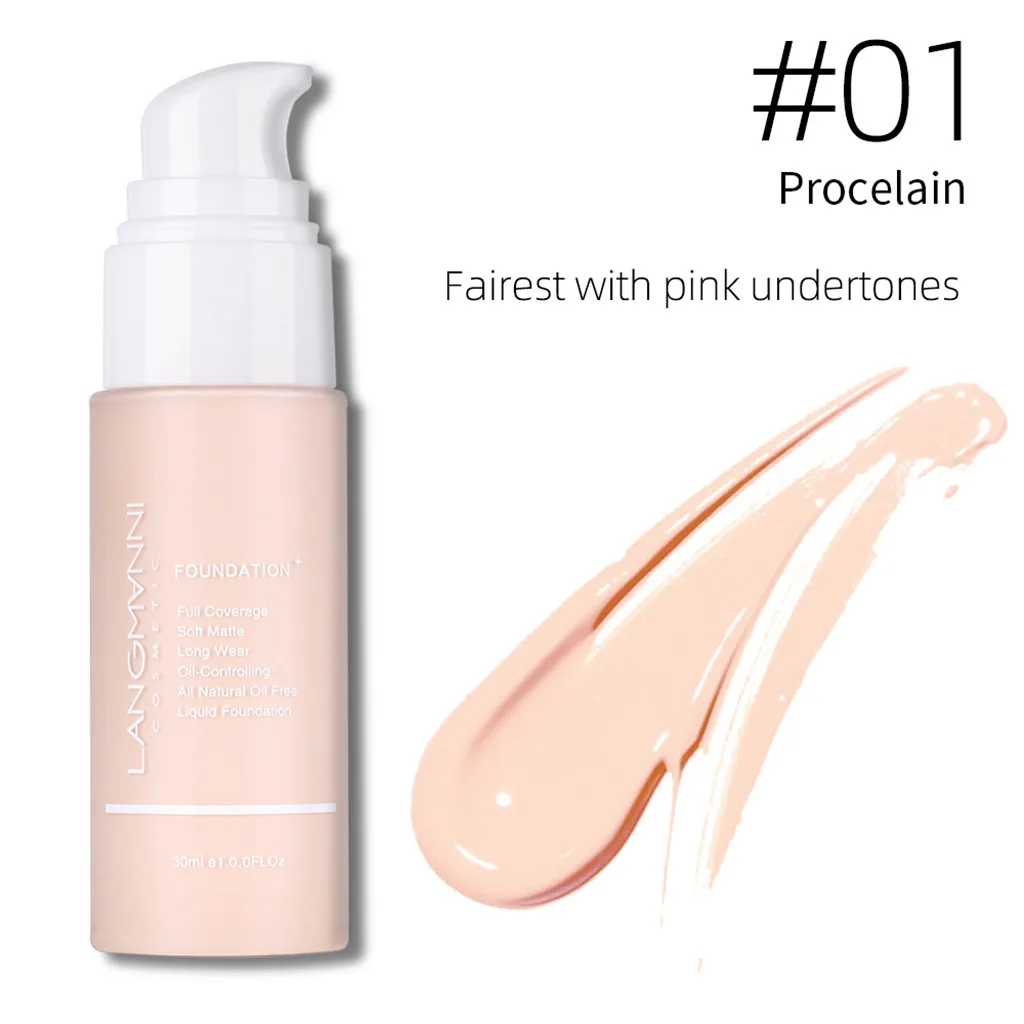 Base Face Liquid Foundation Cream Full Coverage Concealer Oil-control Easy to Wear Matte Soft Face Makeup Foundation 30ml FD