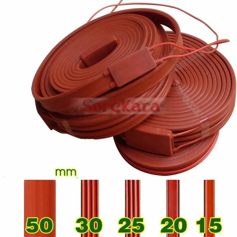 

220V AC 25x3000mm 300W Waterproof Flexible Silicone Rubber Heater Heating Belt Unfreezer for Pipeline Electrical Wires