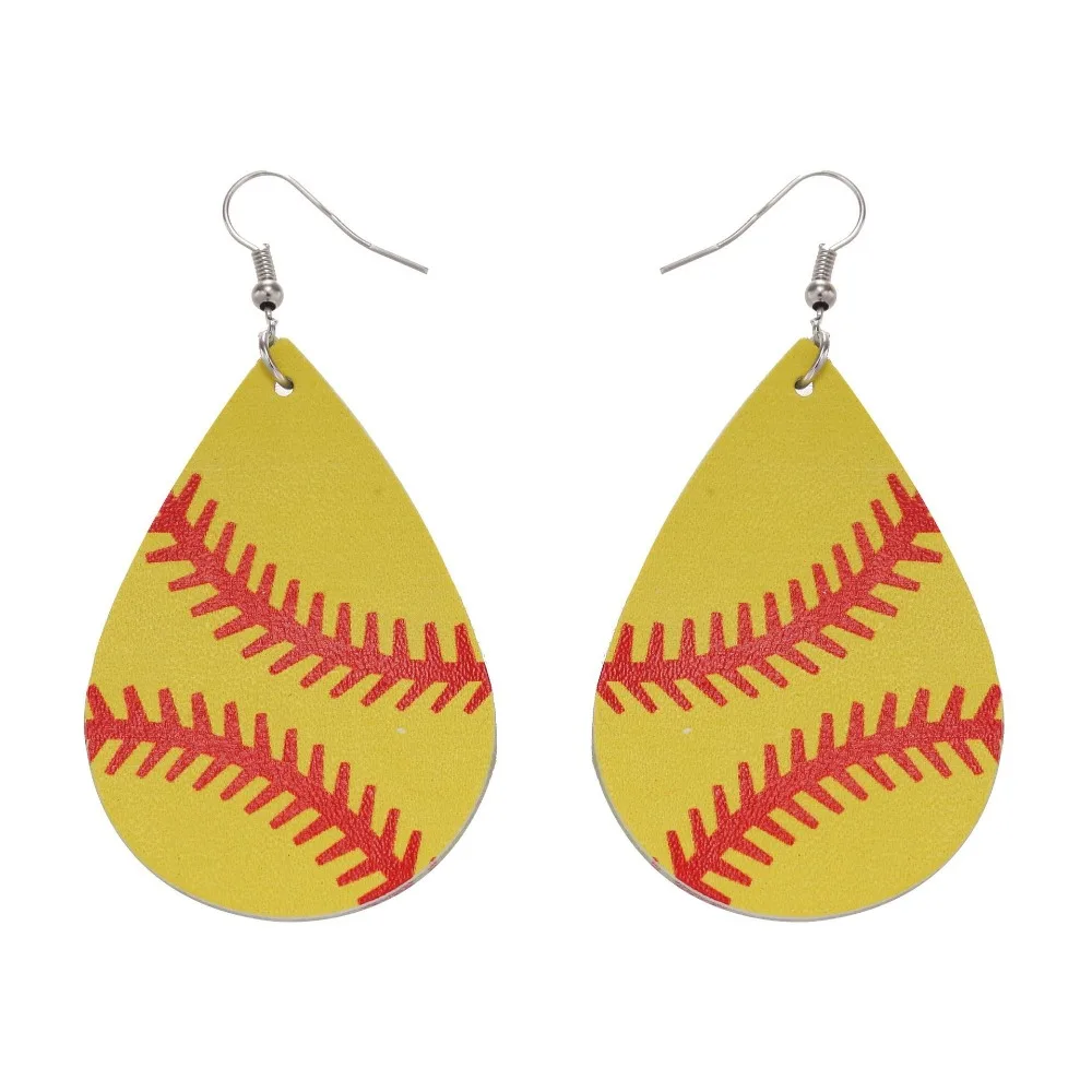

2019 Personalized Baseball Leather Earrings Women Sports Neon Green Softball Earrings Teardrop Earrings Fashion Jewelry F11835