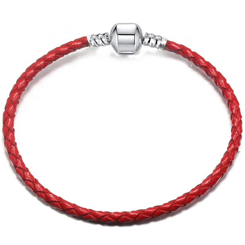 Зима, очаровательный браслет Pandora, цветной браслет из натуральной кожи, базовая цепочка, роскошный бренд, Женские Ювелирные изделия, сделай сам - Окраска металла: Red