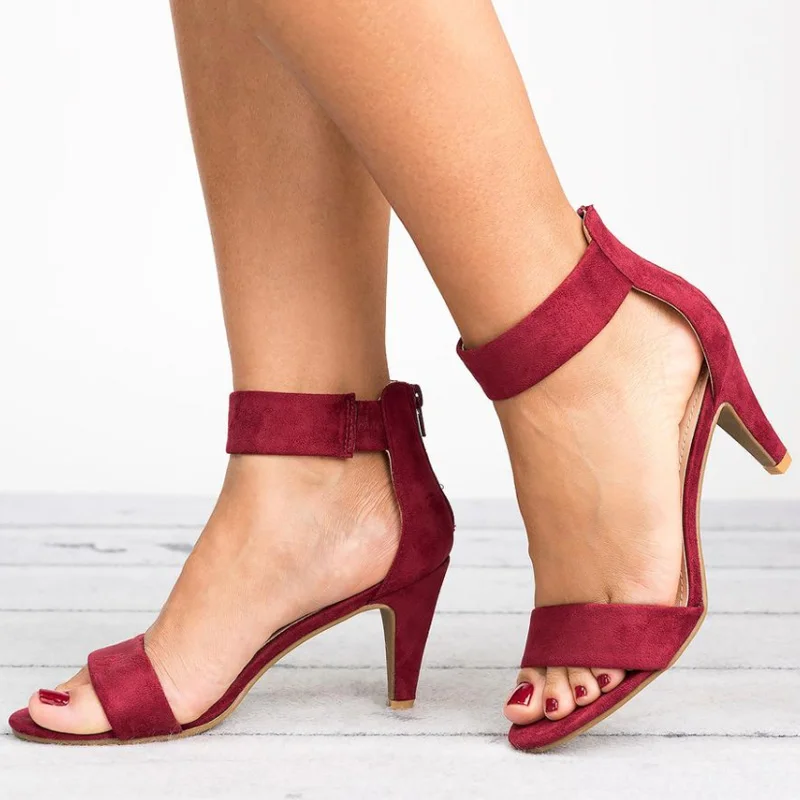 

Spring Summer Shoes Women 2019 Sandals Kitten Heels Open Toe Classic Sandals Zipper Suede Leopard Platform Office Ladies Shoes