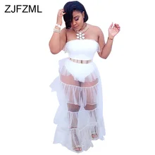 Multilayer Ruffle Sexy Bohemian Dress Women White Mesh Spliced Backless See Through Dress Summer Strapless Sleeveless Maxi Dress Multilayer Ruffle Sexy Bohemian Dress Women White Mesh Spliced Backless See Through Dress Summer Strapless Sleeveless Maxi Dress