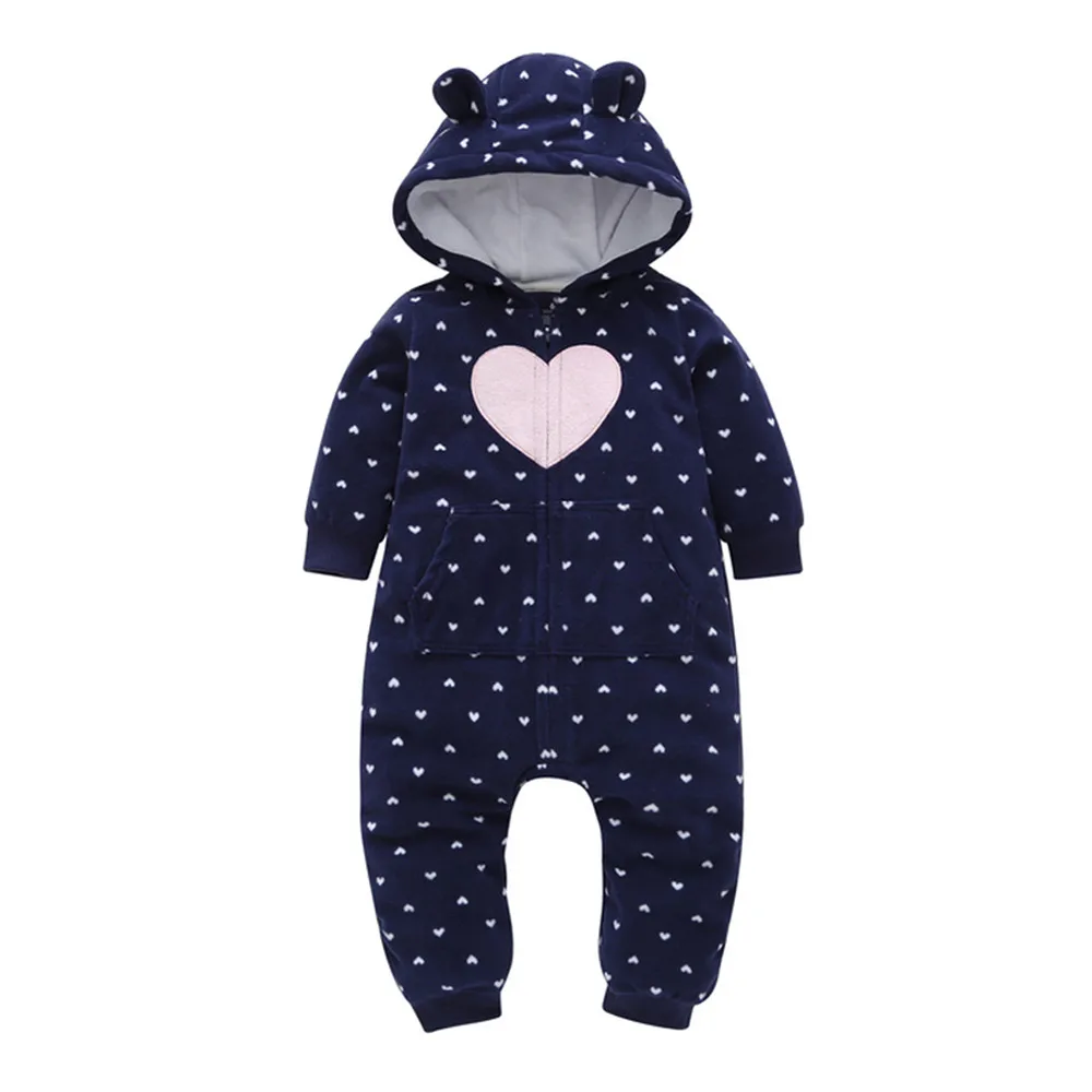 

Baby Girls Thicker Hearts Costume Solid pink gray Rompers warm spring autumn cotton 2019 spring rompers Newborn Cotton tracksuit
