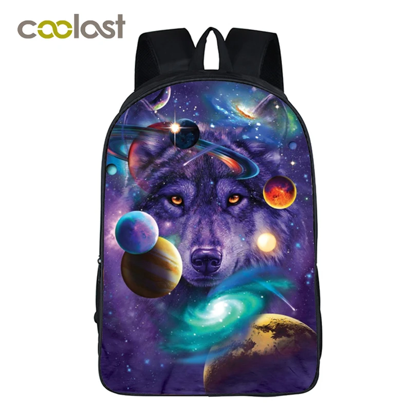 Galaxy Backpack for Teenage Girls Boys Universe Space Children School Bags mochila feminina Wolf