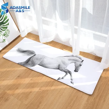 

Modern 40*120cm Anti-slip Bedsider Kitchen Area Rugs 3D Horses Printed Flannel Doormat Floor Rugs Carpet Mats for Living Room