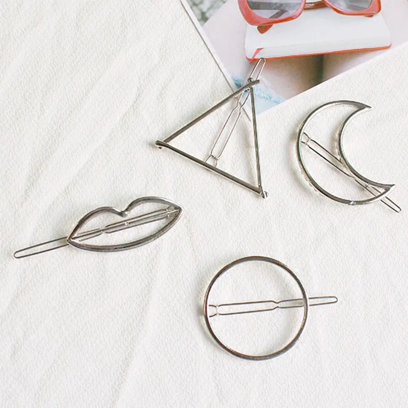 Metal Hair Clips Barrettes Cheveux Hairpins Holder Moon Triangle Circle Hair Pins for Girls Women Hair Styling Hairpin Stick Metal Hair Clips Barrettes Cheveux Hairpins Holder Moon Triangle Circle Hair Pins for Girls Women Hair Styling Hairpin Stick
