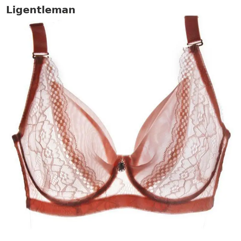 

Women Large Lace Transparent Thin Sexy Underwire Push Up Patchwork Breathable 3/4 Cup Ladies Plus Size Underwear b41