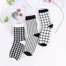 1 par mujer calcetín moderno clásico pata de gallo calcetines de algodón Harajuku Vintage calcetines con cuadros rayas rejilla tubo calcetín para hombre regalo