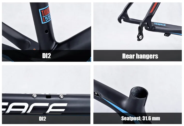 Excellent 2017-2018 Tideace aero Cadre Route Frameset Made in China Carbon Fiber Road Bike Frame Bicycle Frame 50/53/55cm 12