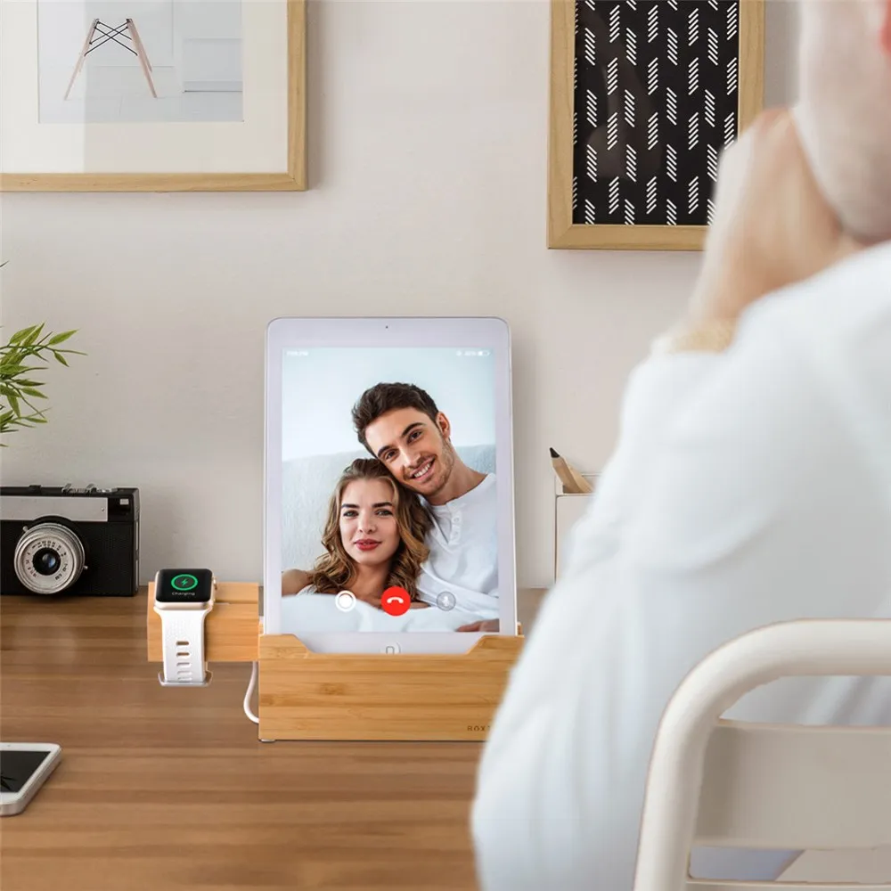 Смартфон дерево зарядная станция Подставка для iPhone часы док-станция зарядное устройство станция для Airpods зарядная станция бамбук