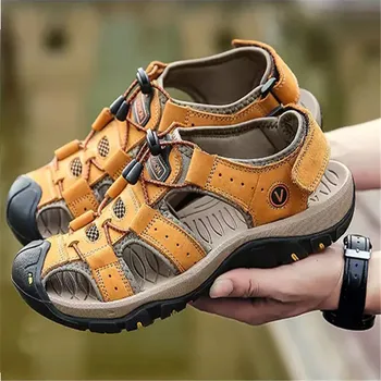 

Summer Sandals Men Shoes Boy Outdoor Slippers Beach Flat Platform Shoes PU Leather Sandals Flip Flops Autumn Zapatos De Hombre
