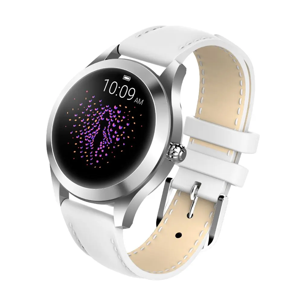 KW10 Смарт-часы для женщин IP68 Водонепроницаемый мониторинг сердечного ритма Bluetooth для Android IOS фитнес-браслет умные часы - Цвет: silver  leather