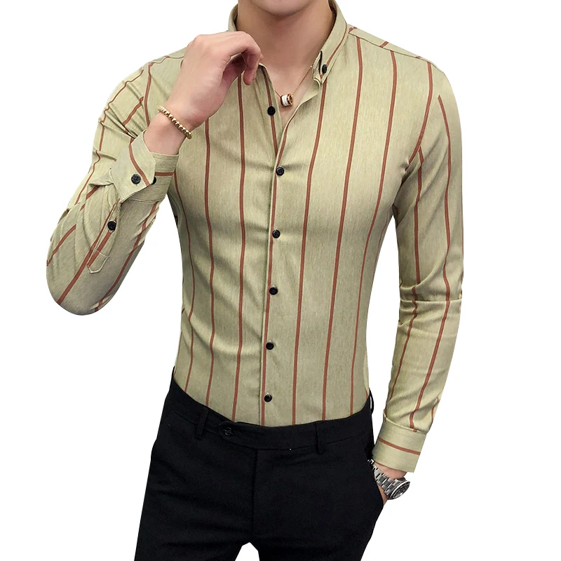 2018 Autumn New Men's Striped Shirt Long Sleeve Luxury Business Casual
