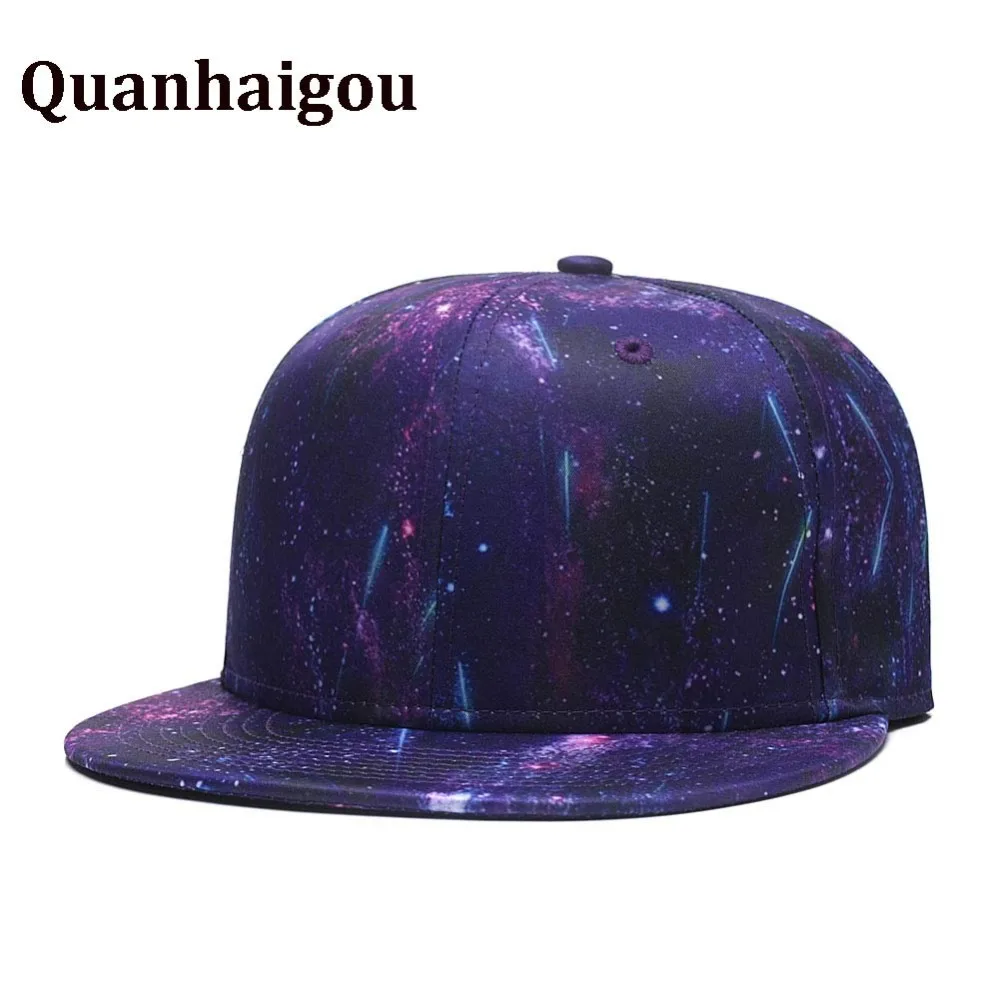 Кепка в стиле хип хоп Quanhaigou Snapback фиолетовая галактика с 3D принтом для папы